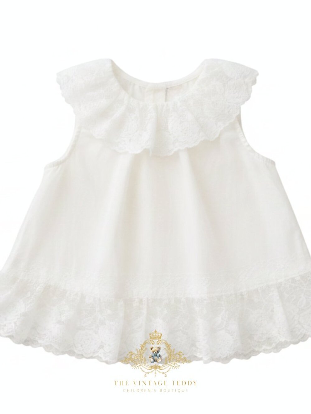NWT Lovely Girls Embroidered Lace Bib Collar Blouse Sleeveless Top White 5T - Picture 3 of 3